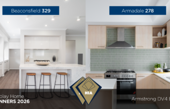 HIA 2026 Display Home Winners Beaconsfield 329 and Armadale 278 modern kitchen designs at Armstrong DV4 Estate